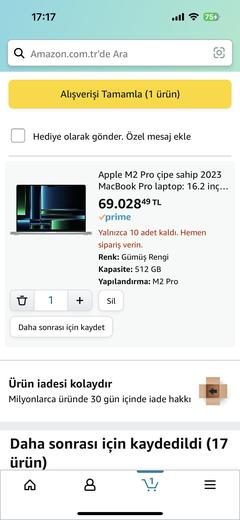 16 inç macbook m2 pro 59999 tl (amazon)