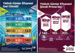 TÜRK TELEKOM YILDIZLI GÜNLER EFSANESİ 50GB+S.S.M 345₺