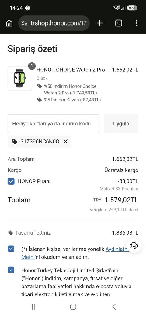 HONOR CHOICE Watch 2 Pro — 1749tl + %10 indirim