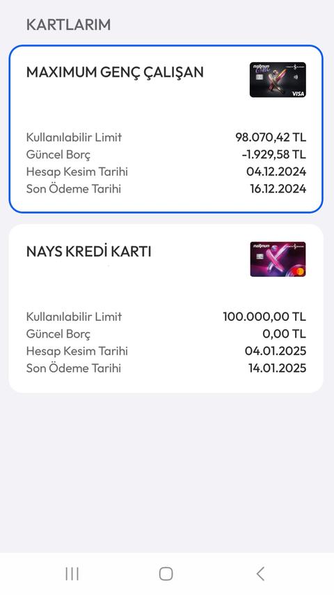 Nays aidatsız 100 bin tl limitli kredi kartı