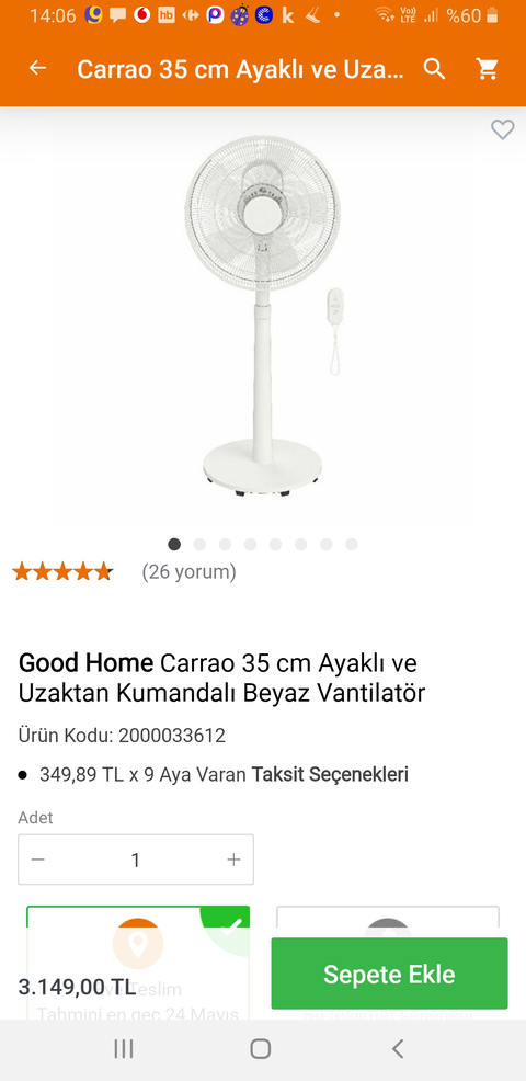 Good home uzaktan kumandalı vantilatör