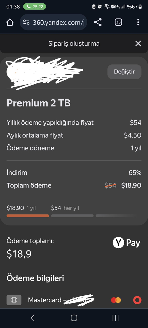 Yandex 360 - 2 TB + Özel Mail 1,56 $