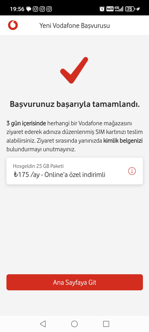 VODAFONE 25GB 750DK / 175TL