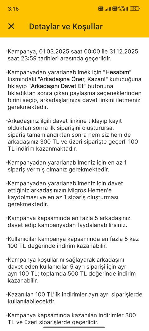 MİGROS HEMEN | DAVET KODU | 100 TL indirim kazan