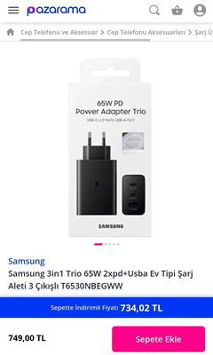 Samsung 65W Üçlü Güç Adaptörü Trio (EP-T6530NBEGWW)