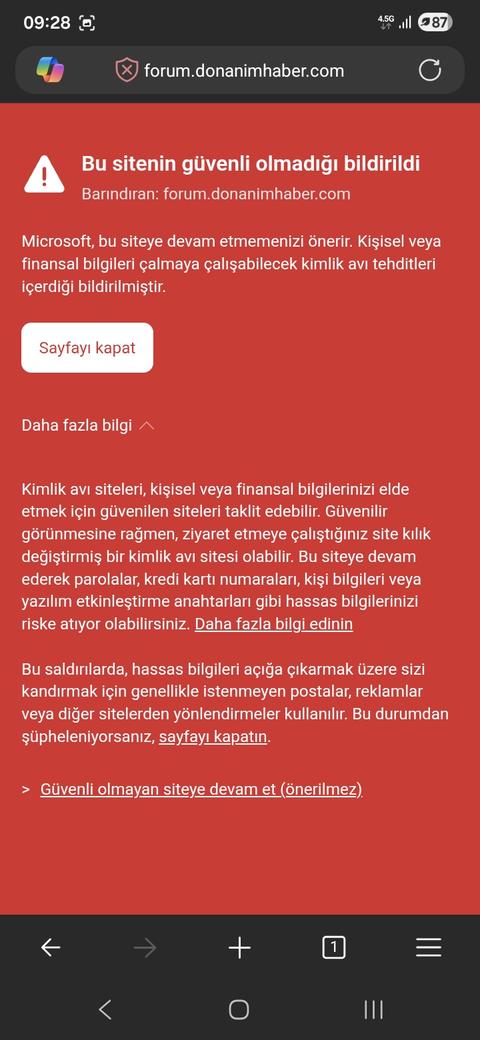 Bu sitenin güvenli olmadığı bildirildi !