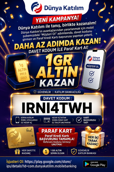 Dünya katılım bankası davet kodumla üye ol 350 TL al