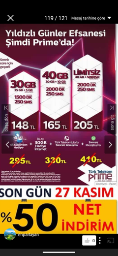 TÜRK TELEKOM YILDIZLI GÜNLER EFSANESİ 50GB+S.S.M 345₺