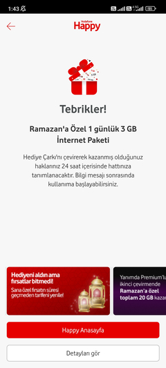 Vodafone Haftalık Çark hediyelerini buyrun yazalım