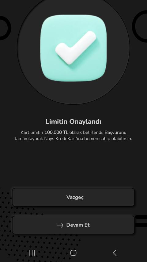 Nays aidatsız 100 bin tl limitli kredi kartı