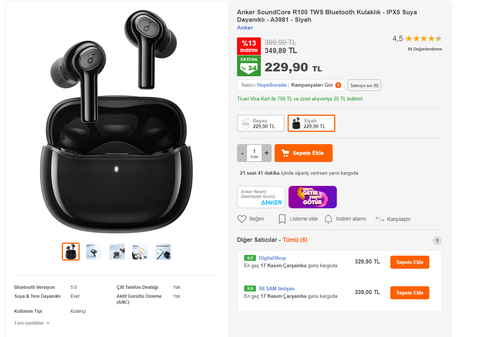 229TL !!! Anker SoundCore R100 TWS Bluetooth Kulaklık