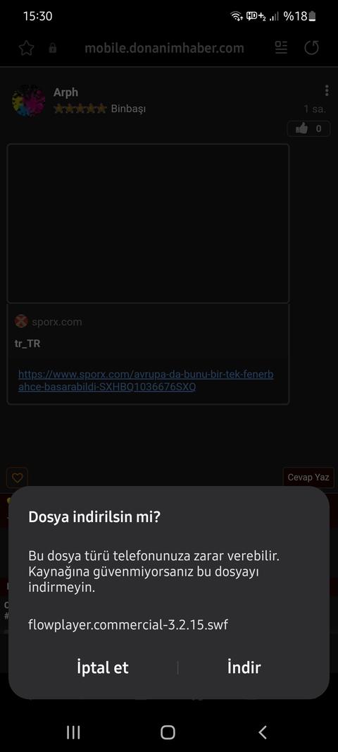 Mobil sürüm (tarayıcı) cihaza swf player dosyası indirmeye çalışıyor