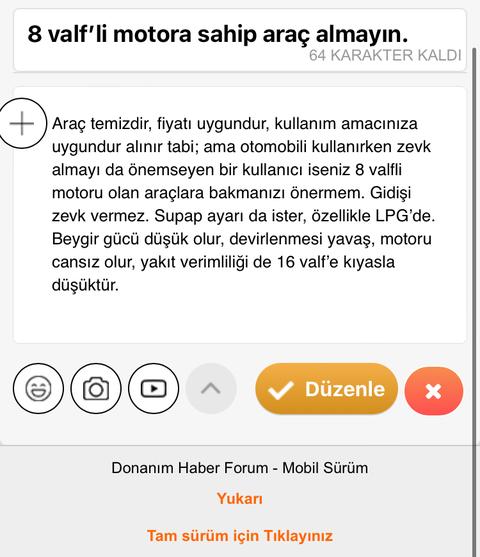 8 valf’li motora sahip araç almayın.