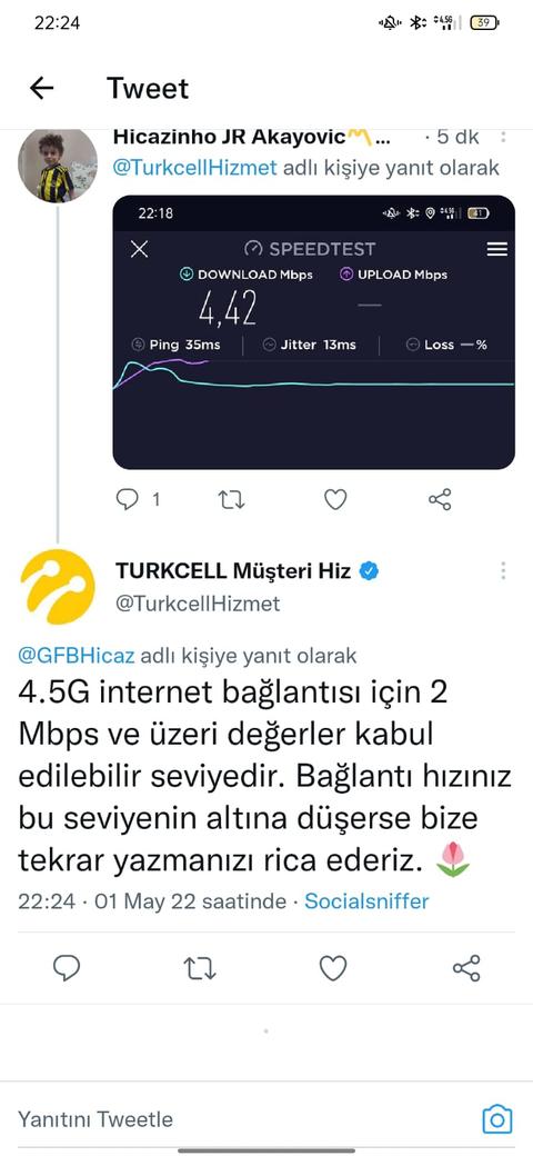 Turkcell: 4.5G bağlantı için 2Mbps üzeri değerler kabul edilebilir