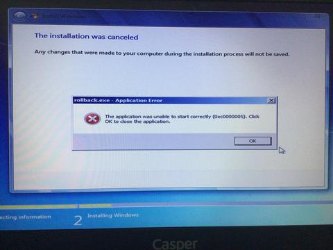 Windows 7 formatında "Windows cannot install required files." hatası