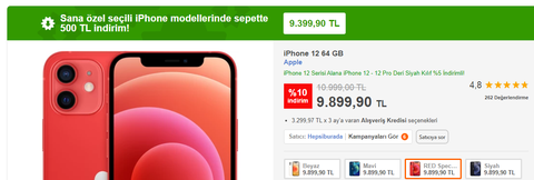 İphone 12 64 GB Hepsiburada 9.700 TL Ramazan İndirimleri