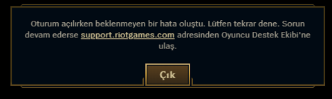 Lol ''oturum açılırken beklenmeyen bir hata oluştu'' hatası