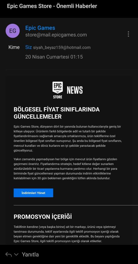 Epic Games: “ Döviz Kurlarını Güncelliyoruz.”