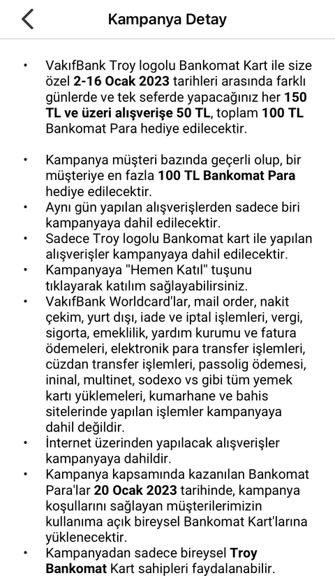 (Kişiye Özel) Vakıf Bankomat Kart (Troy) 150/50 toplamda 100 TL Bankomat Para