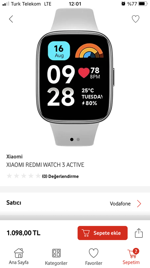 Redmi Watch 3 Active 1098 lira.