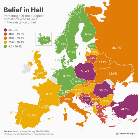 Avrupa'da cehenneme inanların oranı (Türkiye de var)