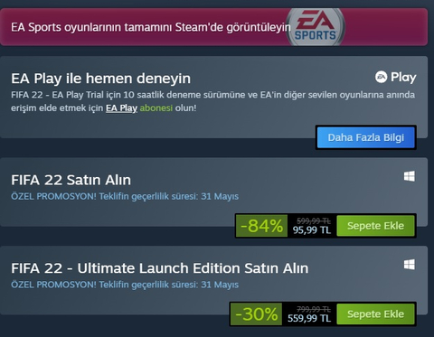 Fifa 22 Bende Neden 35,99 TL gözüküyor ?