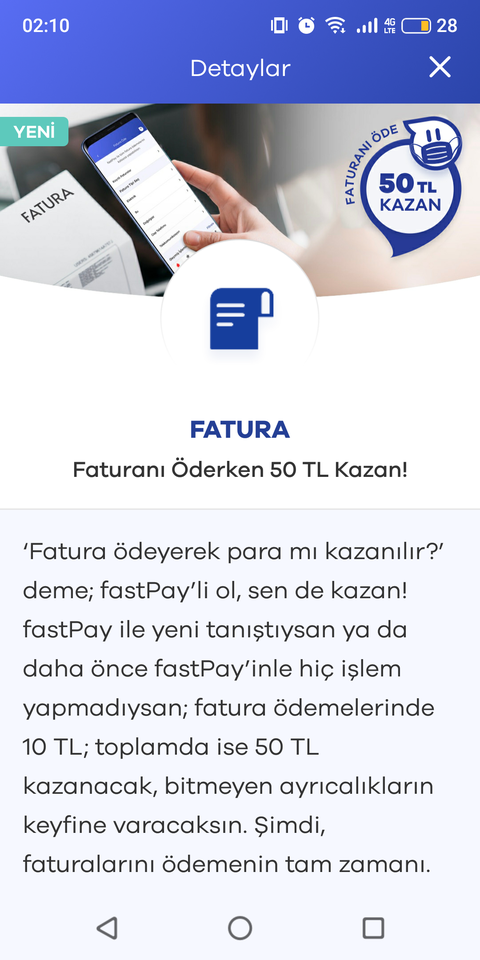 Fastpay ile fatura öde, 50 TL kazan(Yeni)