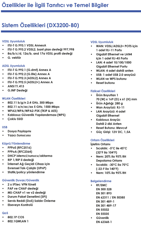 Zyxel DX3200-B0 Broadcom İşlemcili WiFi6 Premium Modem
