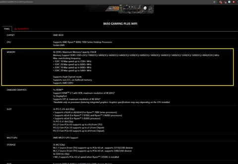 MSI MB B650 Gaming Plus Wifi için 32 GB ram önerisi