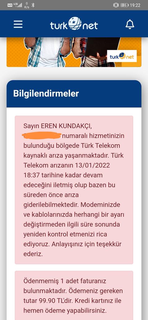 Türknet/Türk Telekom kaynaklı arıza