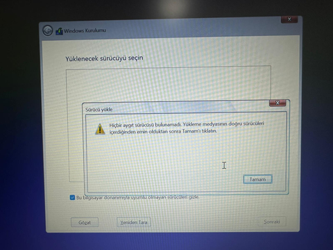 Windows 11 yükleme aracı ssd yi görmüyor