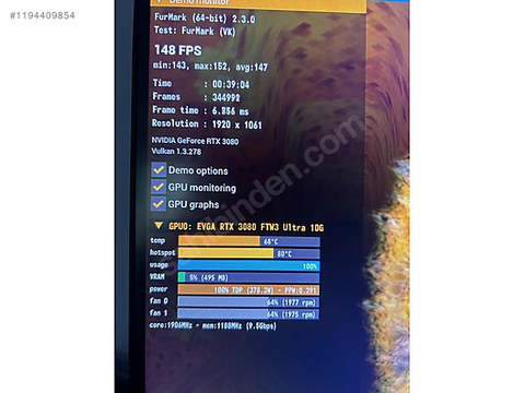 2.El EVGA FTW RTX3080 10GB - FurMark Test Değerlendirmesi