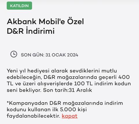 Akbank - D&R 400/100 TL Hediye Kodu