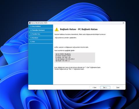 xerox 3025ni kurulum programında alınan hata