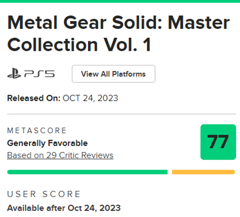 Metal Gear Solid: Master Collection Vol. 1 & Vol. 2 [PS5 / PS4 ANA KONU]