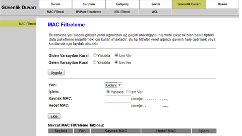 Modemi Router olarak kullanma sırasında güvenlik duvarını kapatma