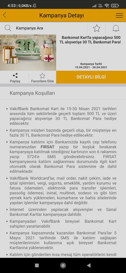 Vakıf bankomat 500 / 30 (sektörsüz) 15-30 Nisan