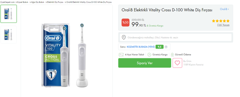 Oral-B Elektirkli Vitality Cross D-100 White Diş Fırçası 99 TL