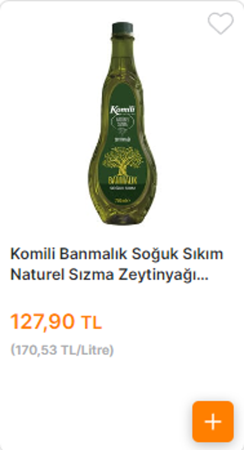 KOMİLİ BANMALIK SIZMA ZEYTİNYAĞI 1LT:210 TL(YEMEKSEPETİ MARKETTE)