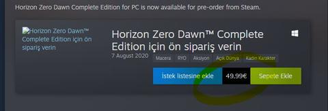 Horizon Zero Dawn’un Steam fiyatına yüzde 250 oranında zam