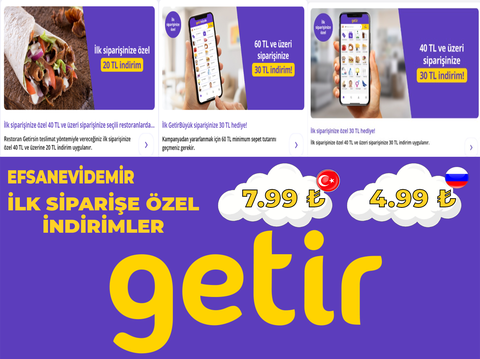 Getir Türkiye ve Rusya konumlu kullanılmamış hesap-SMS Onay hizmeti