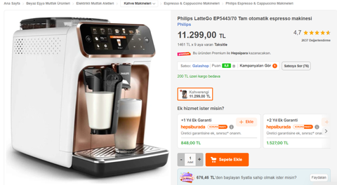 Philips LatteGo EP5443/70 Tam otomatik espresso makinesi 11.299,00 TL