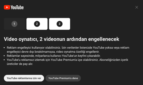 [YOUTUBE] Video oynatıcı, 3 videonun ardından engellenecek