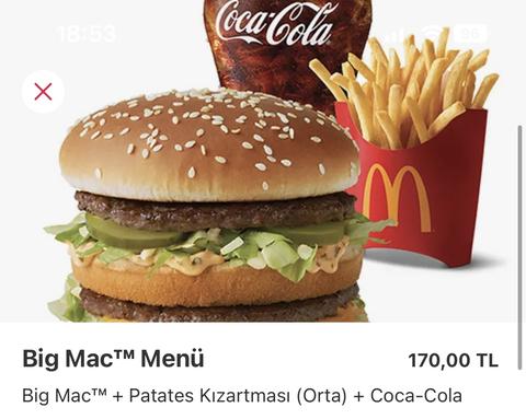 Bigmac menü 140 LİRA oldu!