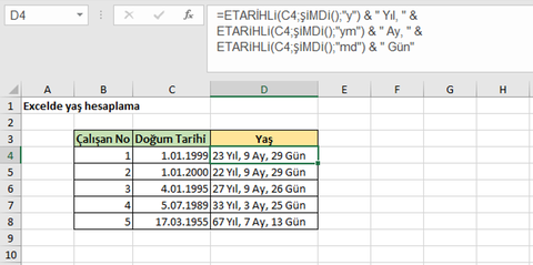 Excel’de Yaş Hesaplama