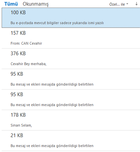  outlook gelen mailde gönderen kişi ismi yerine gönderilenlerin ismi