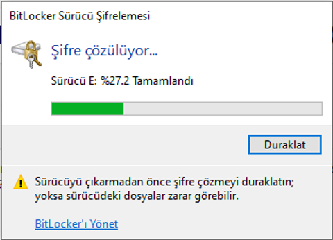 Harici Harddisk - Bitlocker Sürücü Şifrelemesi Çözülürken Takıldı**