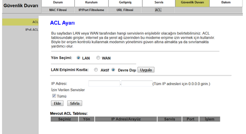 Modemi Router olarak kullanma sırasında güvenlik duvarını kapatma