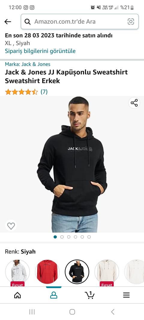 jack jones kapsonlu sweatshirt- amazon.com.tr 376 tl