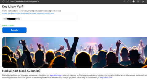 Biletix Hediye Kartı ( SKT Eylül 2026 )
